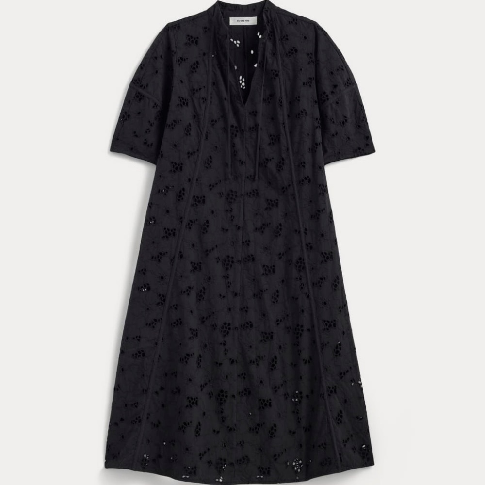 Everlane Women's Eyelet Midi Dress in Black, Size Small, Cotton